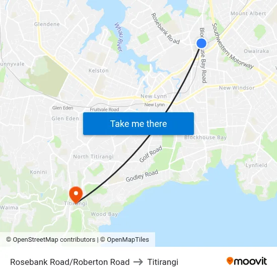 Rosebank Road/Roberton Road to Titirangi map