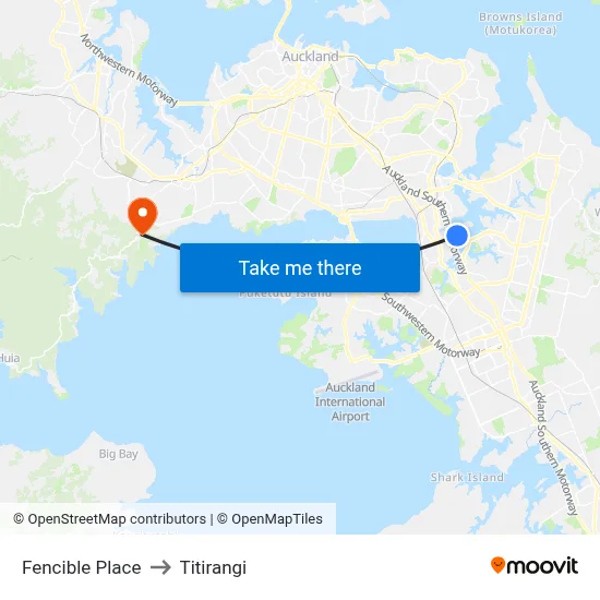 Fencible Place to Titirangi map