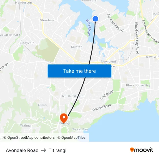Avondale Road to Titirangi map