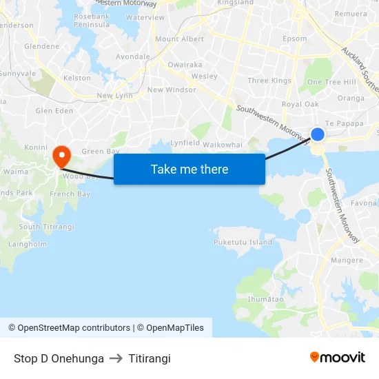 Stop D Onehunga to Titirangi map