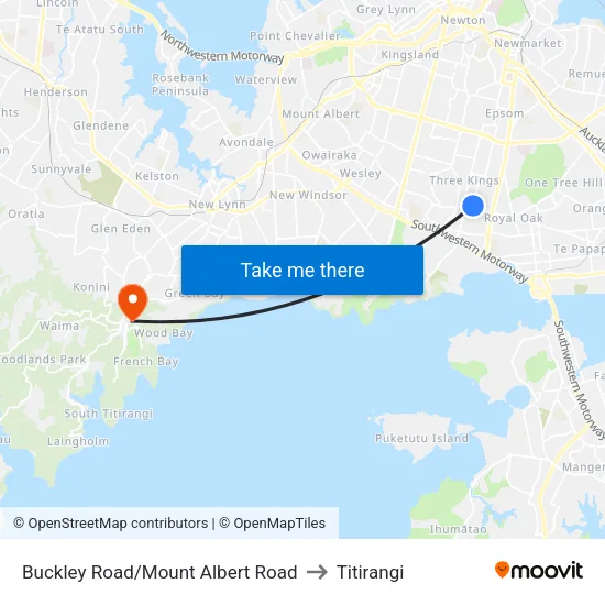 Buckley Road/Mount Albert Road to Titirangi map