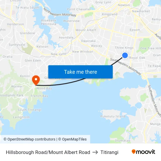 Hillsborough Road/Mount Albert Road to Titirangi map
