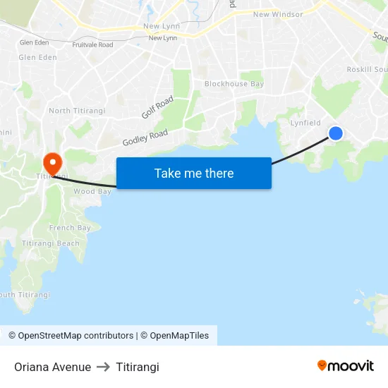 Oriana Avenue to Titirangi map