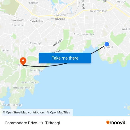Commodore Drive to Titirangi map
