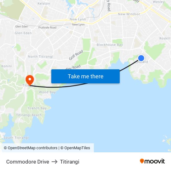 Commodore Drive to Titirangi map