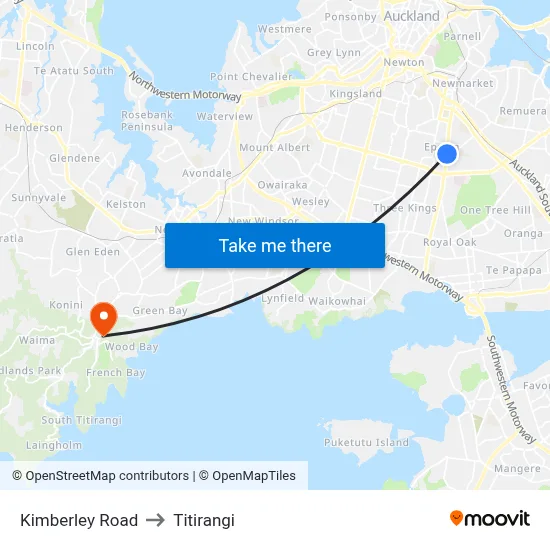 Kimberley Road to Titirangi map