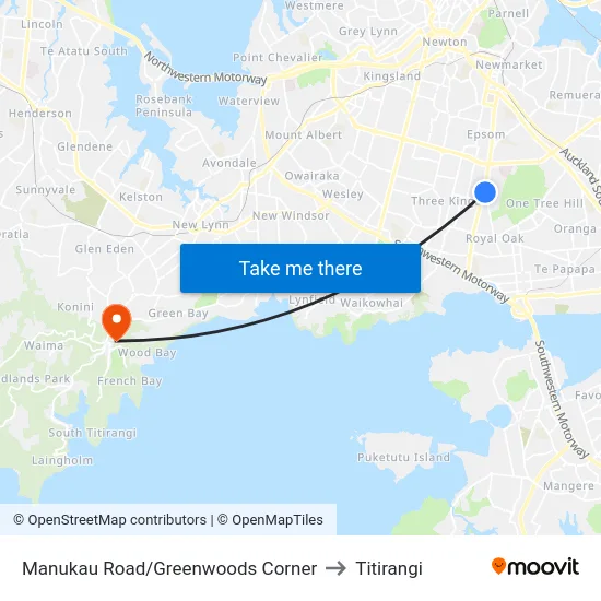 Manukau Road/Greenwoods Corner to Titirangi map