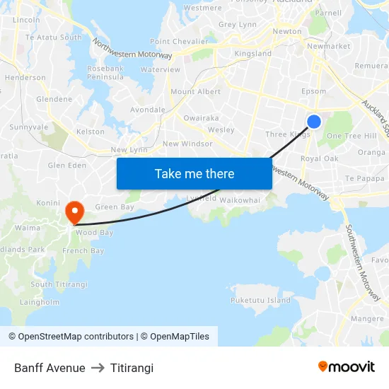Banff Avenue to Titirangi map