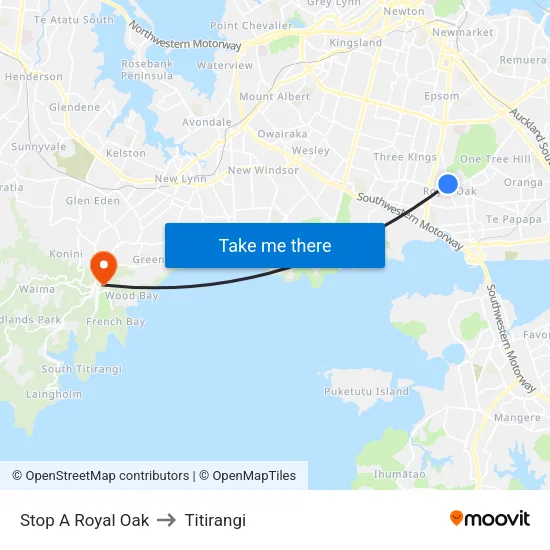 Stop A Royal Oak to Titirangi map