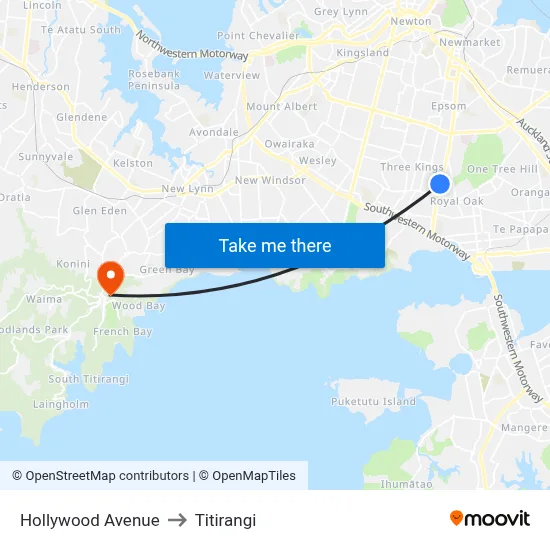 Hollywood Avenue to Titirangi map