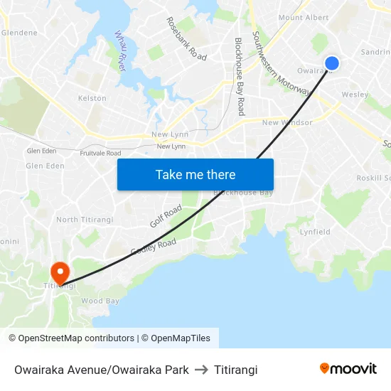 Owairaka Avenue/Owairaka Park to Titirangi map
