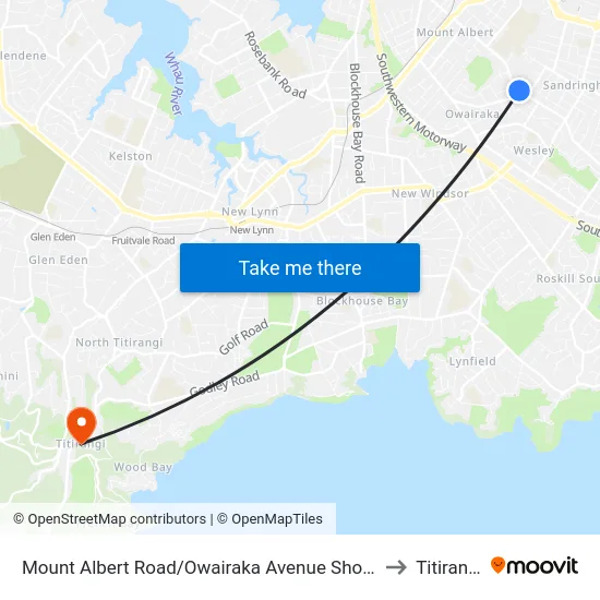 Mount Albert Road/Owairaka Avenue Shops to Titirangi map