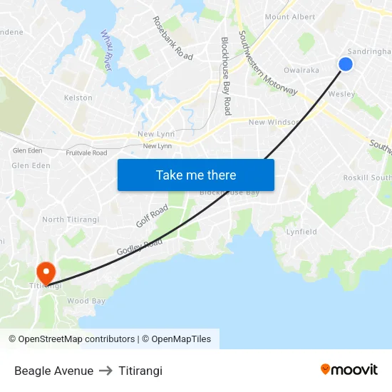 Beagle Avenue to Titirangi map