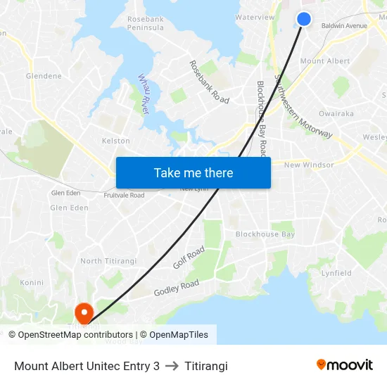 Mount Albert Unitec Entry 3 to Titirangi map