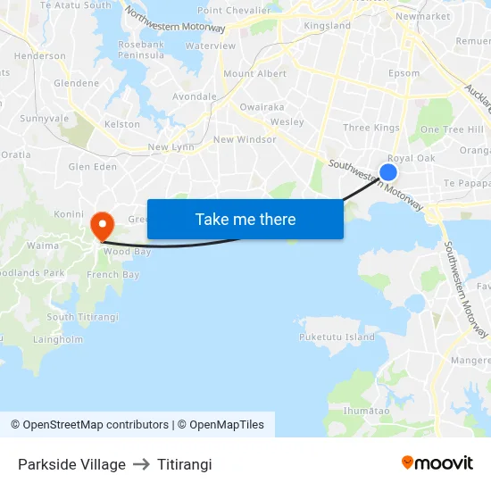 Parkside Village to Titirangi map