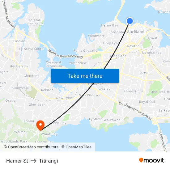 Hamer St to Titirangi map