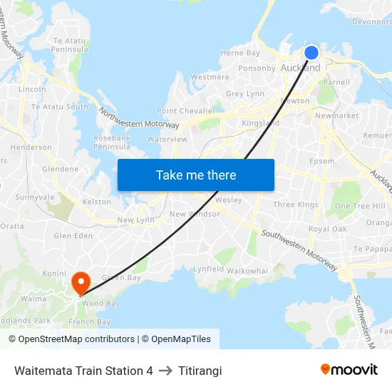 Waitemata Train Station 4 to Titirangi map