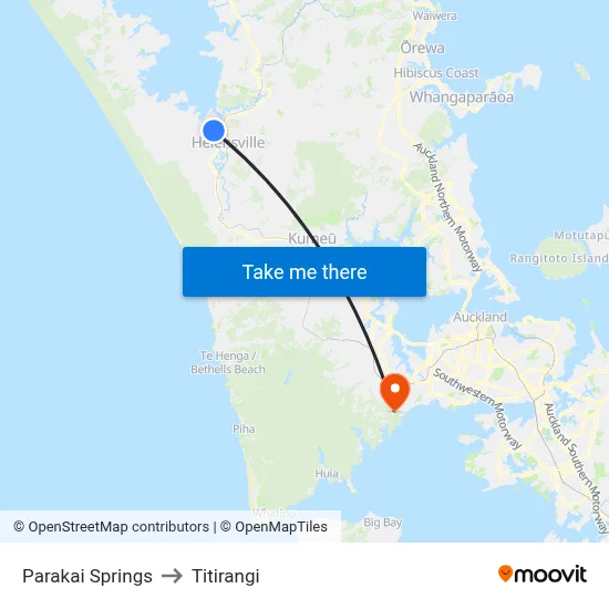 Parakai Springs to Titirangi map