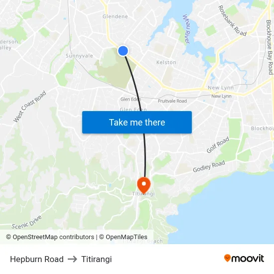 Hepburn Road to Titirangi map