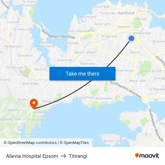 Allevia Hospital Epsom to Titirangi map
