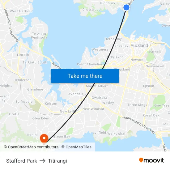 Stafford Park to Titirangi map