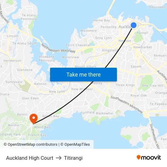 Auckland High Court to Titirangi map
