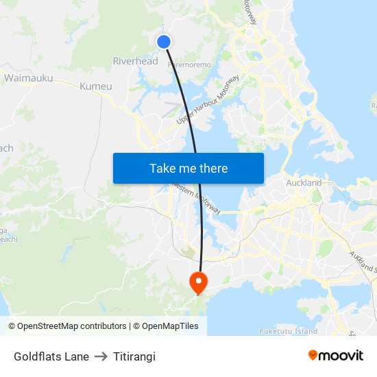 Goldflats Lane to Titirangi map