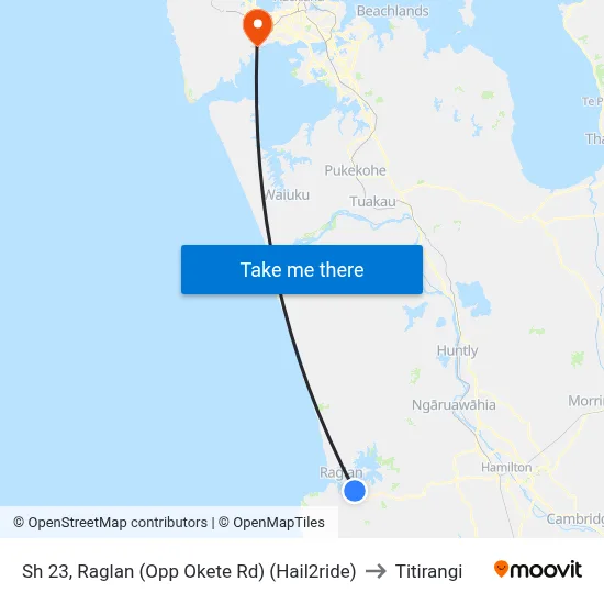 Sh 23, Raglan (Opp Okete Rd) (Hail2ride) to Titirangi map