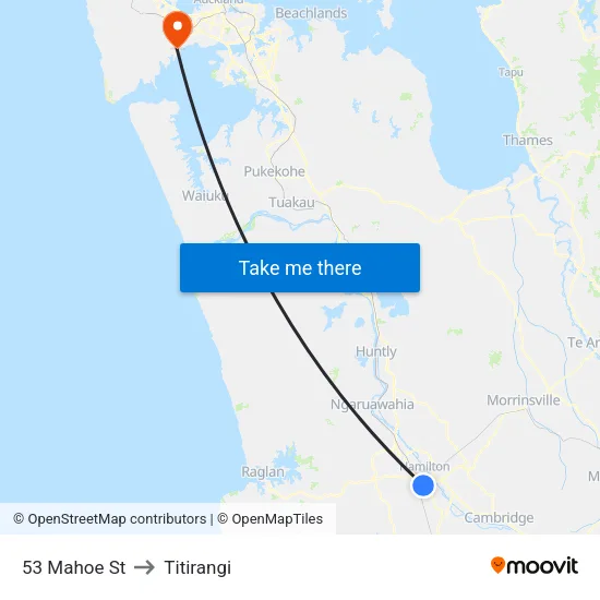 53 Mahoe St, Hamilton to Titirangi map