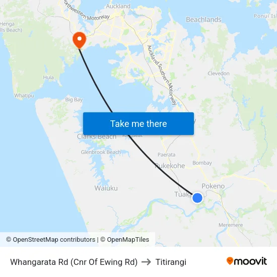 Whangarata Rd, Tuakau (Corner Of Ewing Rd) to Titirangi map
