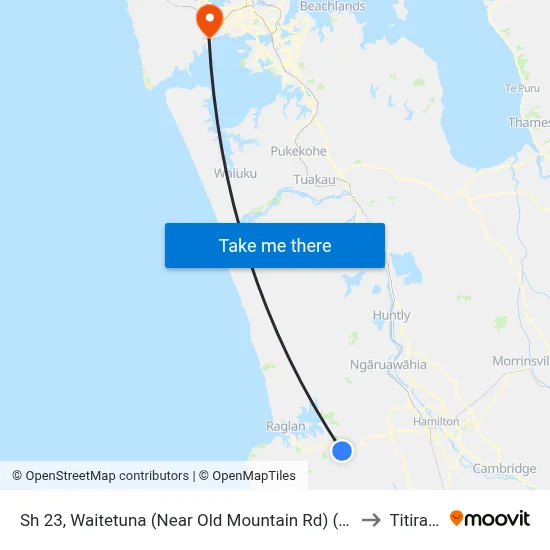Sh 23, Waitetuna (Near Old Mountain Rd) (Hail2ride) to Titirangi map