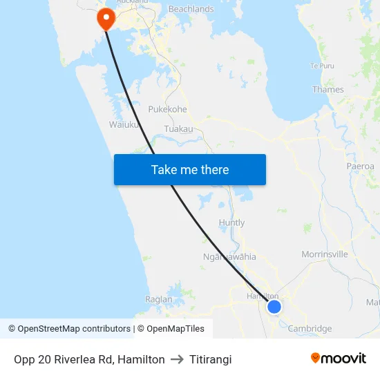 Opp 20 Riverlea Rd, Hamilton to Titirangi map