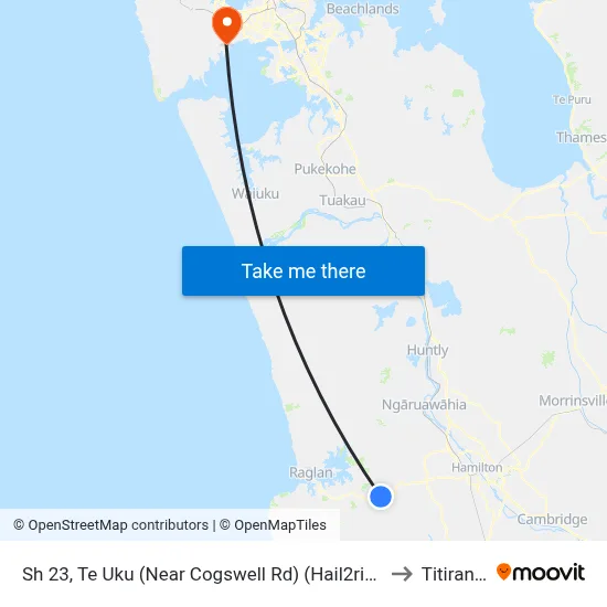 Sh 23, Te Uku (Near Cogswell Rd) (Hail2ride) to Titirangi map