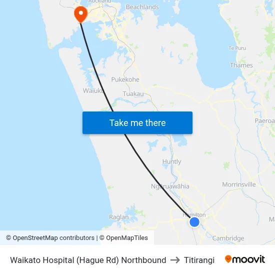 Waikato Hospital (Hague Rd) Northbound to Titirangi map