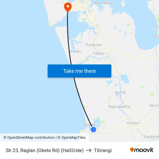 Sh 23, Raglan (Okete Rd) (Hail2ride) to Titirangi map