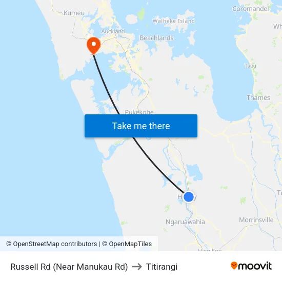 Russell Rd, Huntly (Near Manukau Rd) to Titirangi map