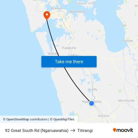 92 Great South Rd, Ngaruawahia to Titirangi map