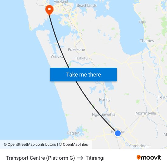 Transport Centre (Platform G) to Titirangi map