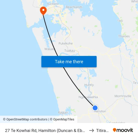 27 Te Kowhai Rd, Hamilton (Duncan & Ebbott) to Titirangi map