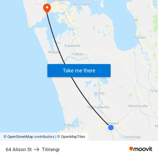 64 Alison St, Hamilton to Titirangi map
