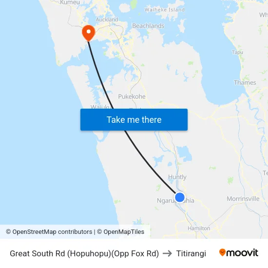 Great South Rd, Hopuhopu (Opp Fox Rd) to Titirangi map
