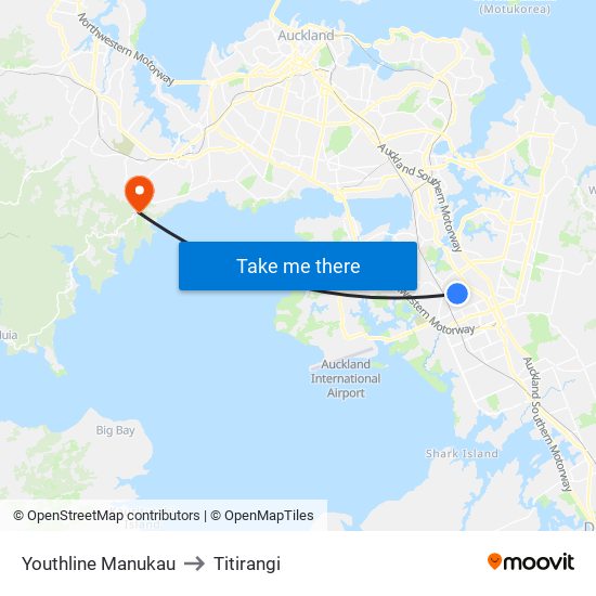 Youthline Manukau to Titirangi map