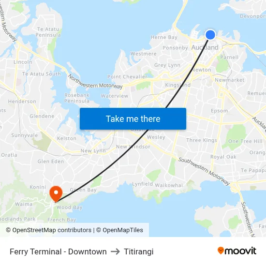 Ferry Terminal - Downtown to Titirangi map