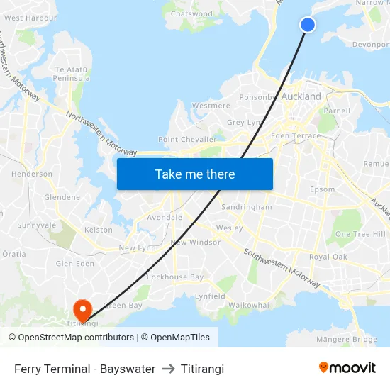 Ferry Terminal - Bayswater to Titirangi map