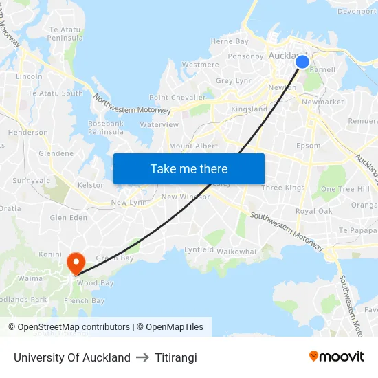 University Of Auckland to Titirangi map