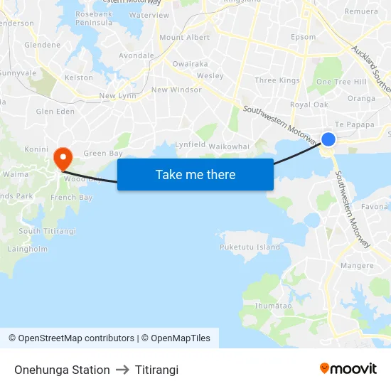 Onehunga Station to Titirangi map