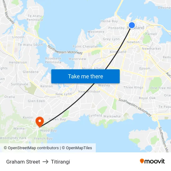 Graham Street to Titirangi map