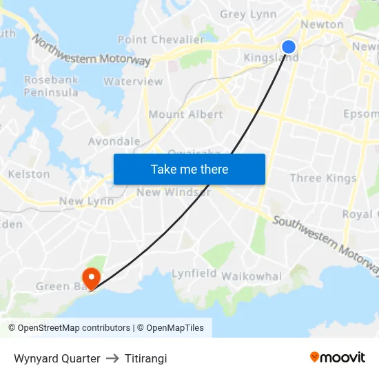 Wynyard Quarter to Titirangi map