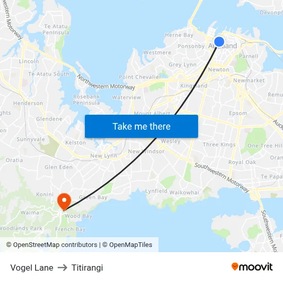 Vogel Lane to Titirangi map