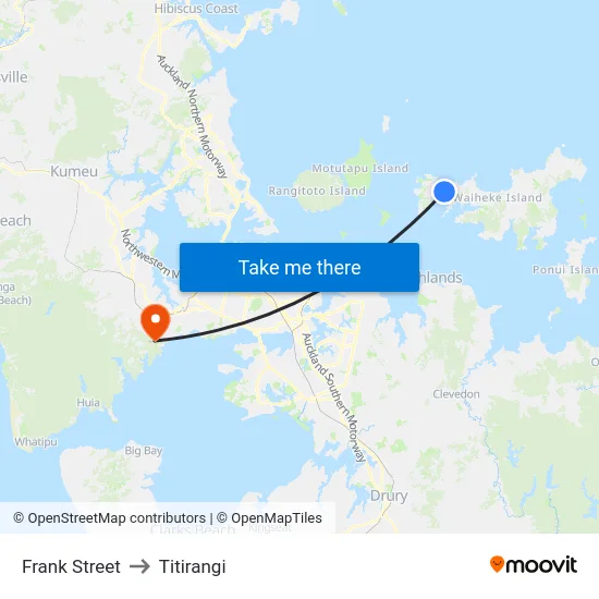 Frank Street to Titirangi map